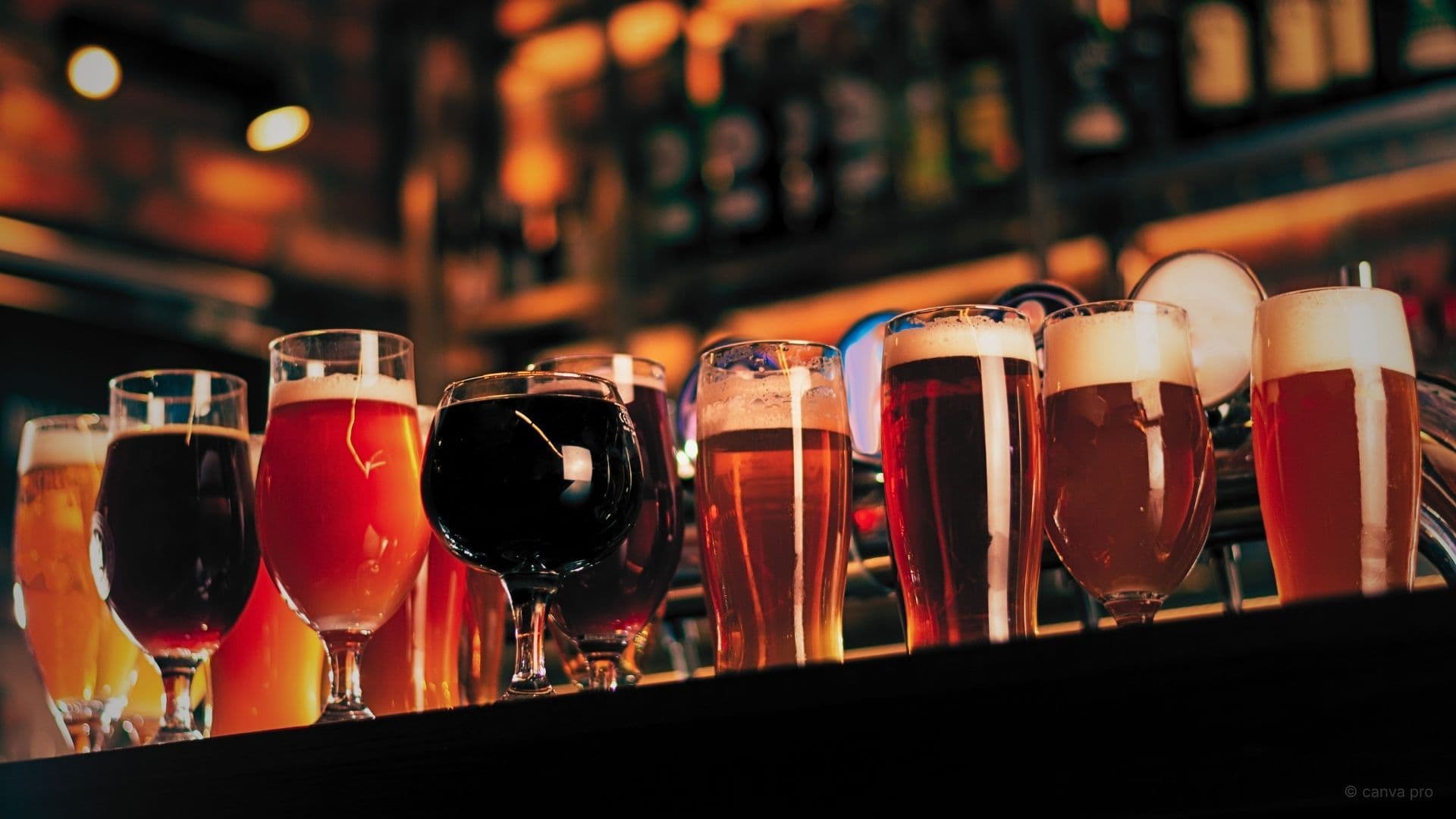 craft beer lineup at a local brew pub